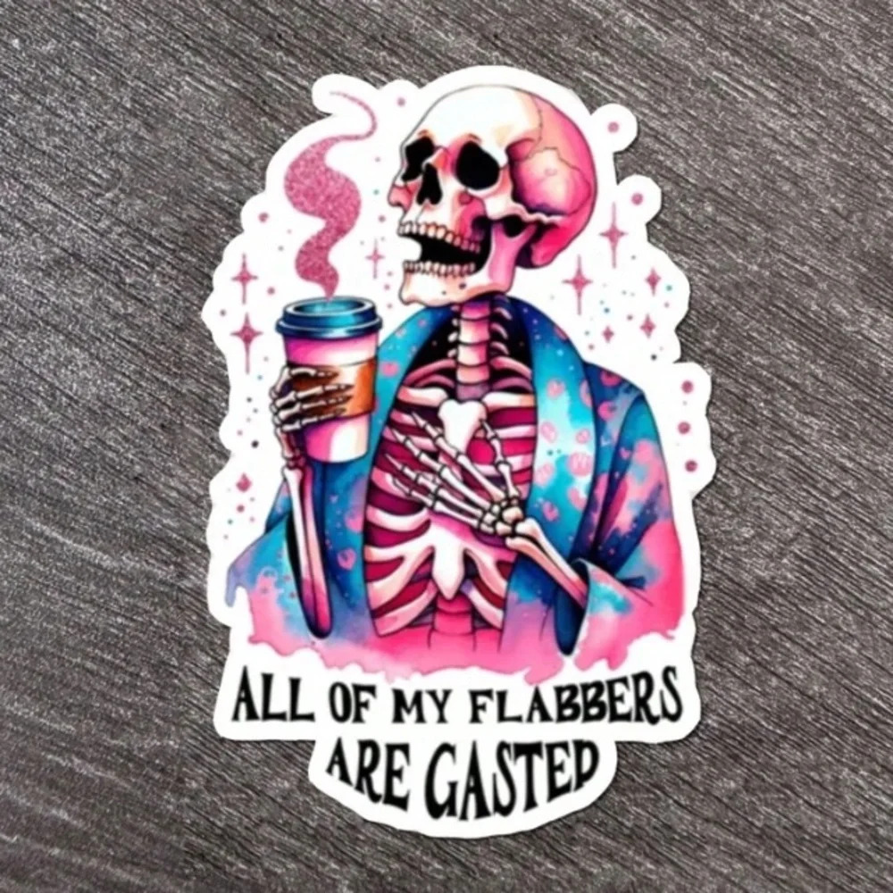 5 multicolor skeleton My Flabbers are Gasted vinyl stickers laptop car cup phone